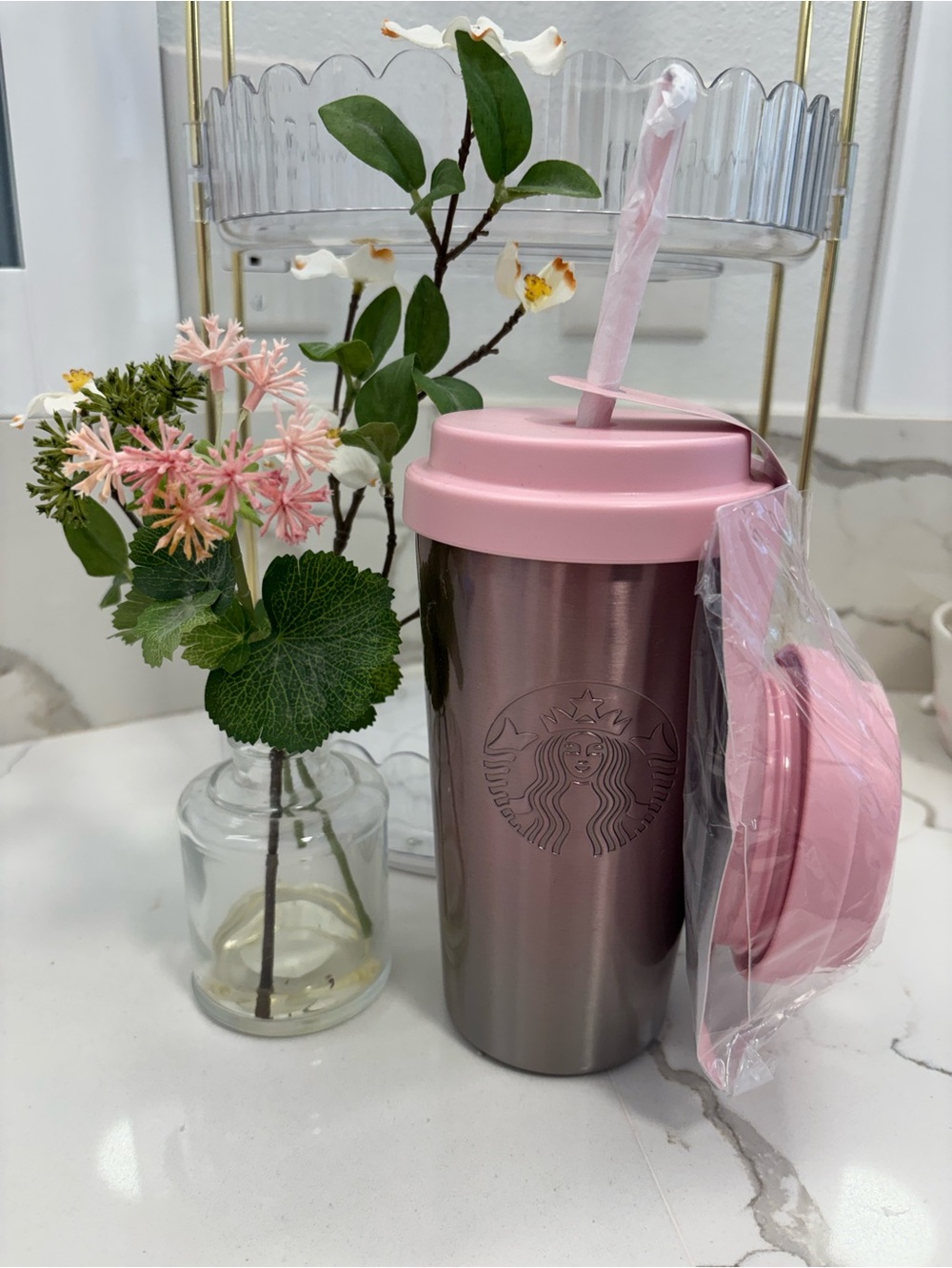 Starbucks Rose Metallic & Pink Travel Tumbler with Extra Lid